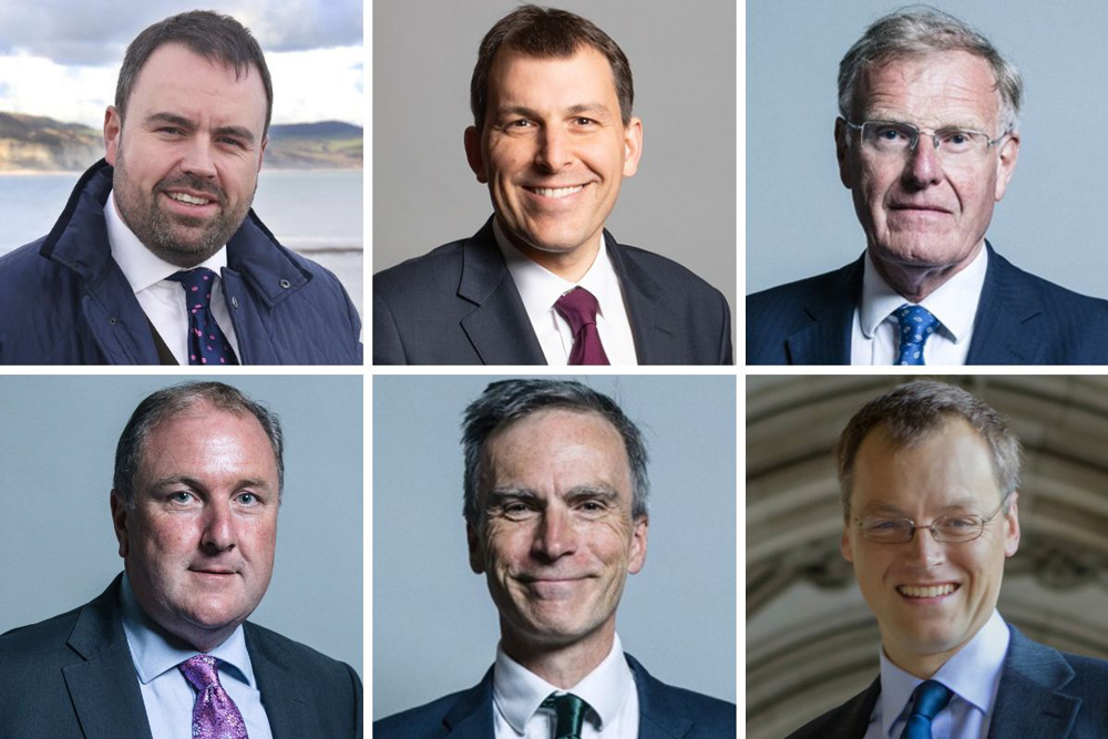 MPs, clockwise from top left, Chris Loder (West Dorset), John Glen (Salisbury), Christopher Chope (Christchurch), Michael Tomlinson (Mid Dorset and North Poole), Dr Andrew Murrison (South West Wiltshire) and Simon Hoare (North Dorset)