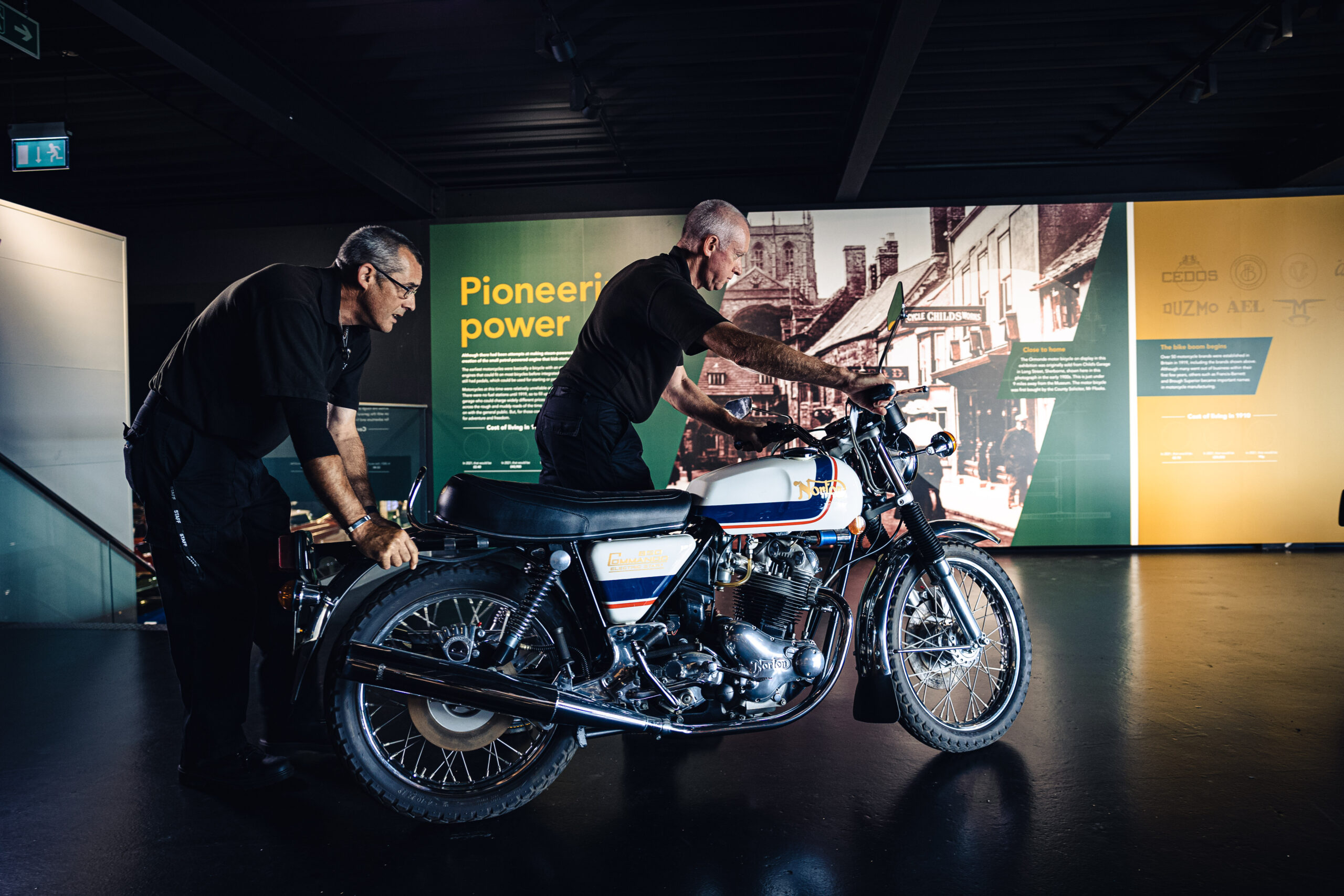 A Norton motorcycle is moved into position for the new display. Picture: Haynes Motor Museum