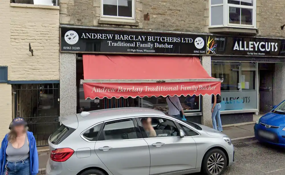 Tom Bryant from Big Brother is a butcher at Andrew Barclay & Sons in Wincanton High Street. Picture: Google