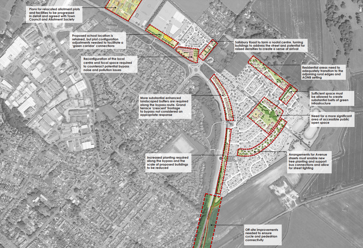 The proposed layout of the 490-homes development between Blandford and Pimperne