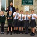 Chilmark Primary School head teacher Adam Smith with Year 6 house captains