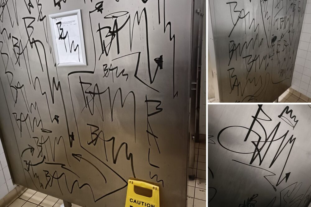 The graffiti is "appearing daily" in the toilet blocks in Sherborne. Pictures: Wiltshire Police