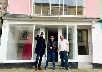 Interim Spaces trustees Marcus Warry and Joshua Neicho outside 10 Market Place with charity director, Dan Simon