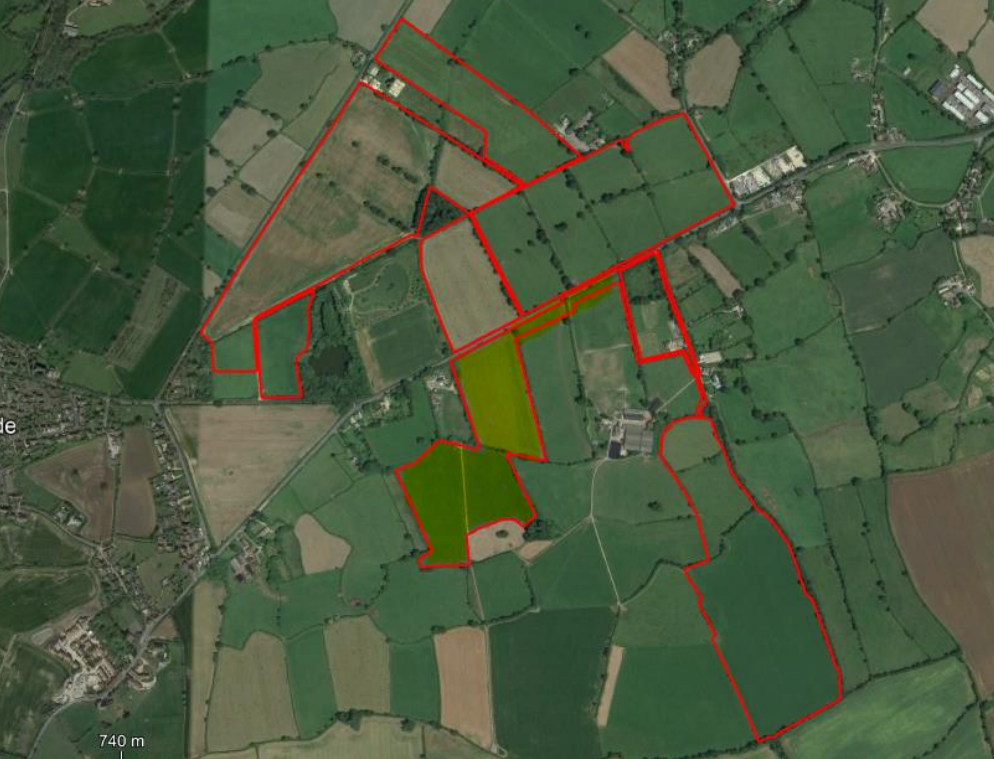 The area planned for the solar farm is split by the A361