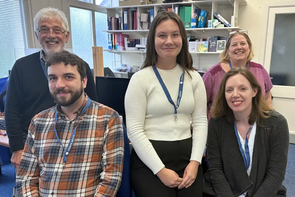 Ros Dignan, back right, with Citizens Advice advisors who will once again be partnering with Dorset Community Foundation on its Surviving Winter appeal