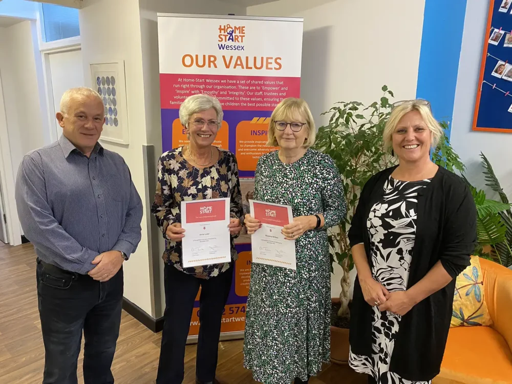 Chris Thomas, Anne Luke, Rowena Wilkes and Kathy Fryatt-Banks of Home-Start Wessex