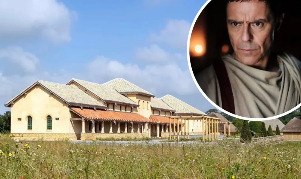 The BBC's Julius Caesar, inset, is portrayed against a backdrop of the Roman Villa at The Newt in Somerset. Pictures: BBC/The Newt