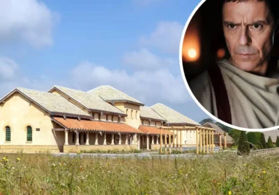 The BBC's Julius Caesar, inset, is portrayed against a backdrop of the Roman Villa at The Newt in Somerset. Pictures: BBC/The Newt