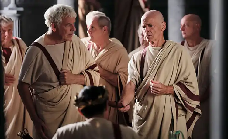 Roman senators as portrayed in the BBC series Julius Caesar: The Making of a Dictator. Picture: BBC