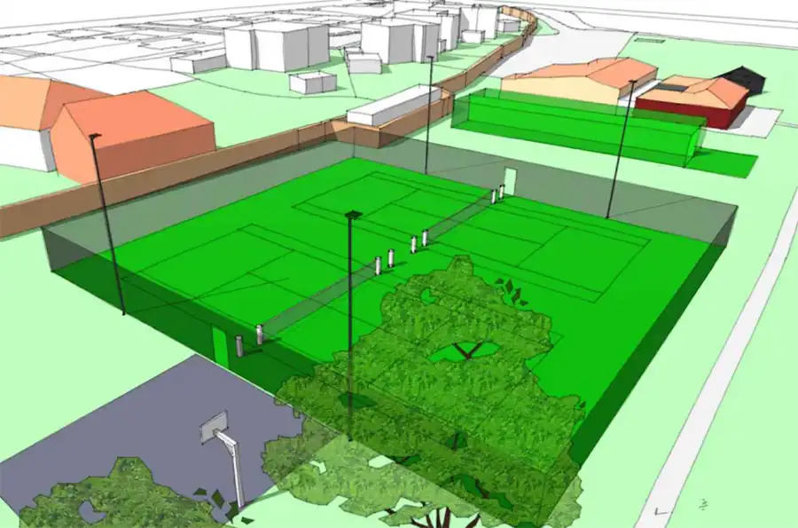 Four pillars are proposed to hold floodlights at Marnhull Tennis Club, standing 10m high. Picture: Marnhull Tennis Club/Dorset Council