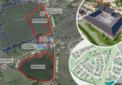 The application is for two sites in Marnhull, and includes more than 120 homes, shops and business premises. Pictures: Bright Space/Dorset Council