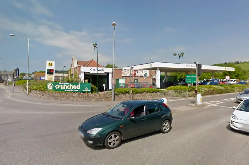 The teen was robbed near the Morrisons garage in Bridport. Picture: Google