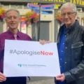 Peter Tatchell with Paul O'Grady at the launch of the Apologise Now campaign