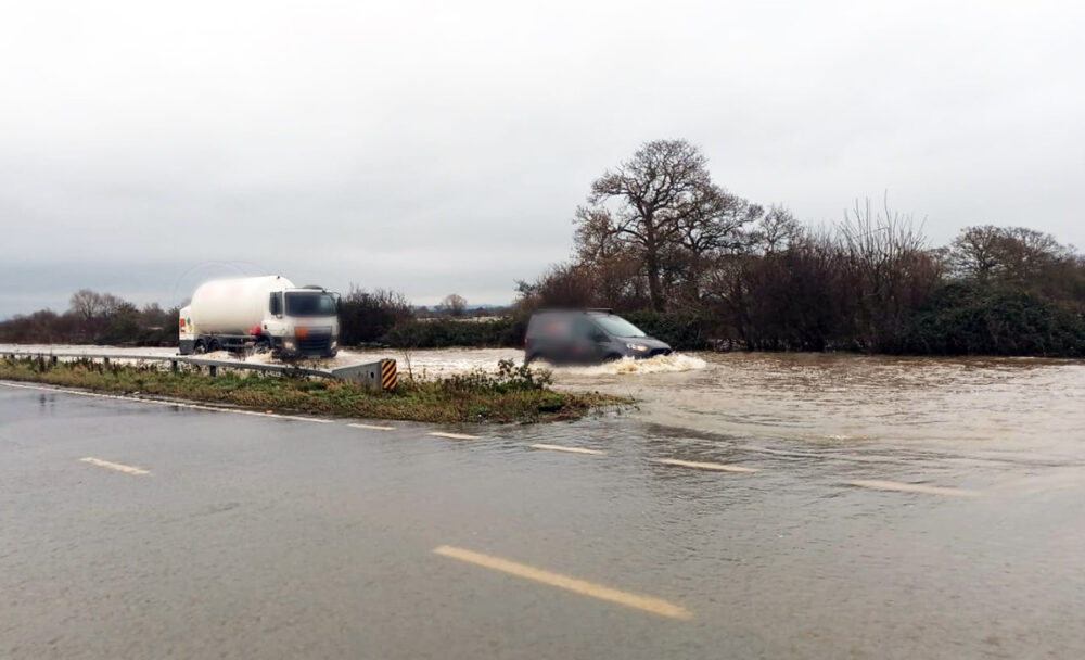 Floodwater on the A303 in Somerset. Picture: National Highways