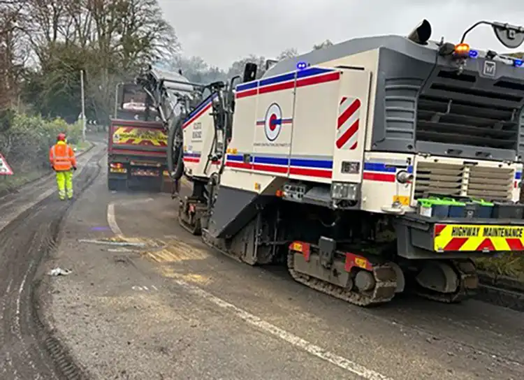 Crews repairing the A350 at Stepleton bends after the crash. Picture: Dorset Council