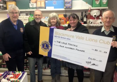The cheque is handed over at The Vale Pantry