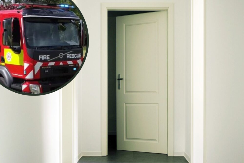 Firefighters freed a child trapped in a door in Shaftesbury on Sunday