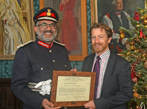 Justin Sargent, Somerset Deputy Lieutenant, with Lord Lieutenant Mohammed Saddiq