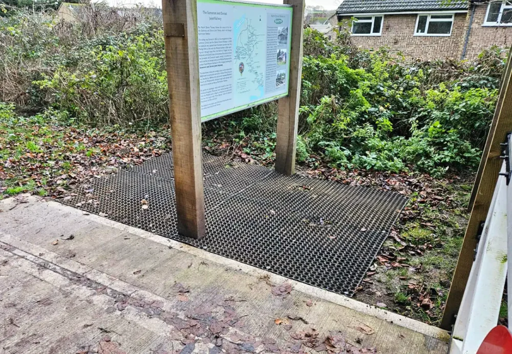 The matting has been recycled for use around information boards in Sturminster Newton