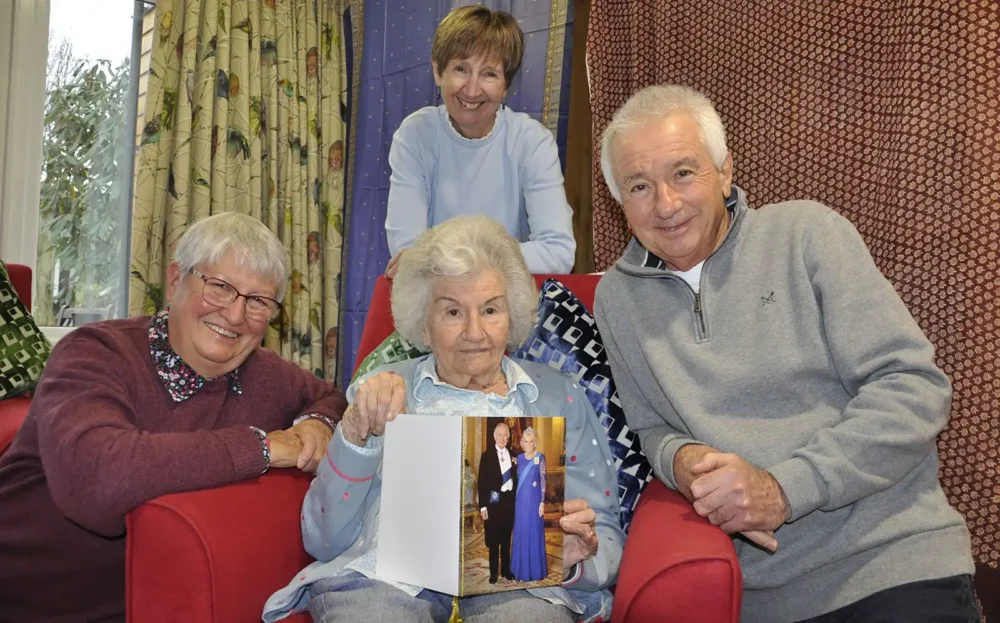 Muriel Caley celebrates her 100th birthday at Newstone House in Sturminster Newton with daughter Faye, left, son Tim and daughter-in-law, Roz