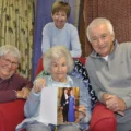 Muriel Caley celebrates her 100th birthday at Newstone House in Sturminster Newton with daughter Faye, left, son Tim and daughter-in-law, Roz