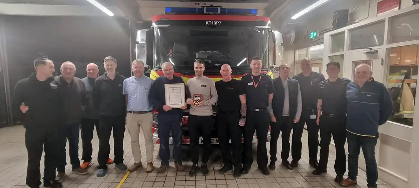 Phil with colleagues past and present at Blandford Fire Station