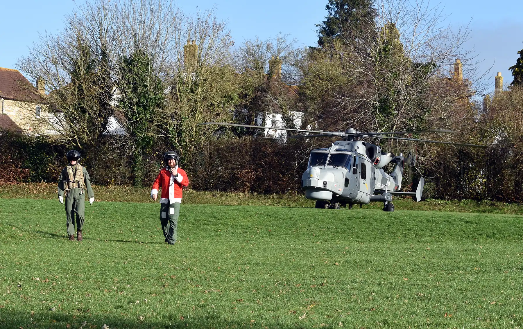 Sherborne Primary School pupils were surprised by the helicopter visit - with Santa on board!