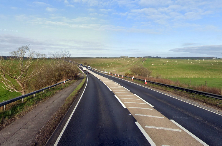 The A303 is closed near Stonehenge after a crash. Picture: Google