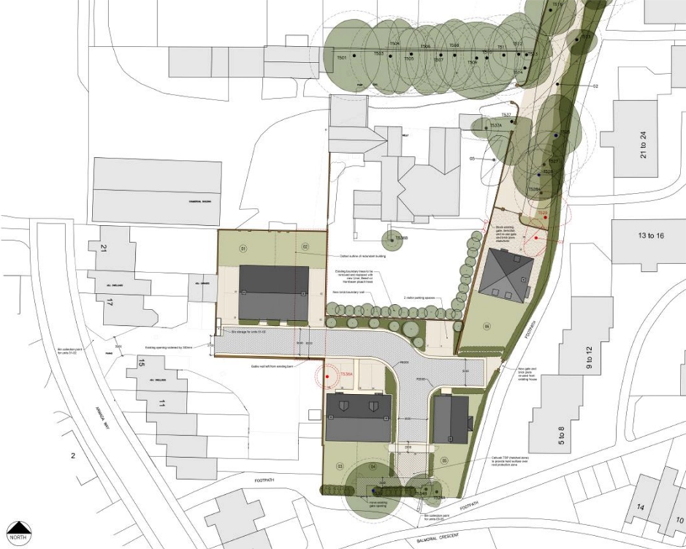 The proposed layout of the six homes at Fordington Farm, Dorchester. Picture: WDA/Dorset Council