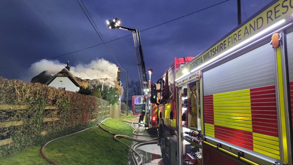 Firefighters tackled the blaze in Langham Lane, Gillingham, on Monday afternoon and into the evening. Picture: DWFRS