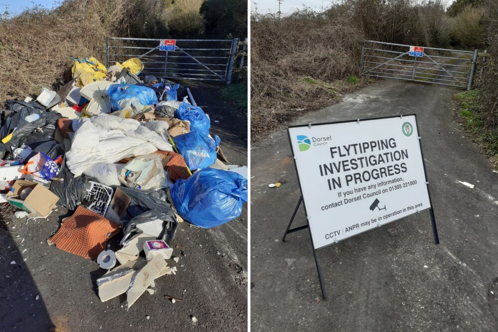 Before and after: The fly-tipped waste was cleared from Charlton Down, near Dorchester. Pictures: Dorset Council Waste Services