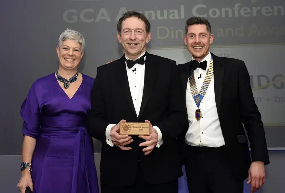 From left to right; Immediate Past GCA Chairman, Tammy Woodhouse, Mike Burks, managing director of The Gardens Group, and William Blake, GCA chair. Picture: Garden Centre Association