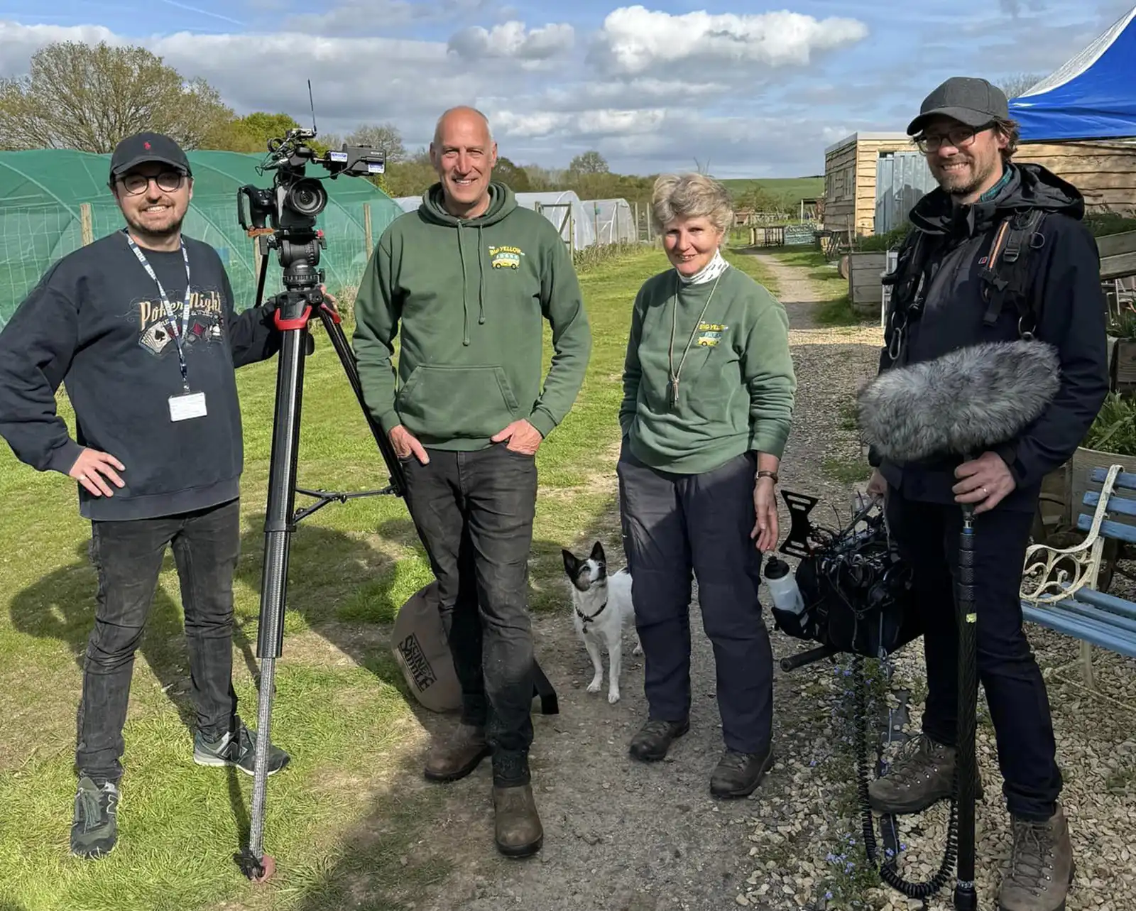 Members of the TV crew with charity staff at Shillingstone