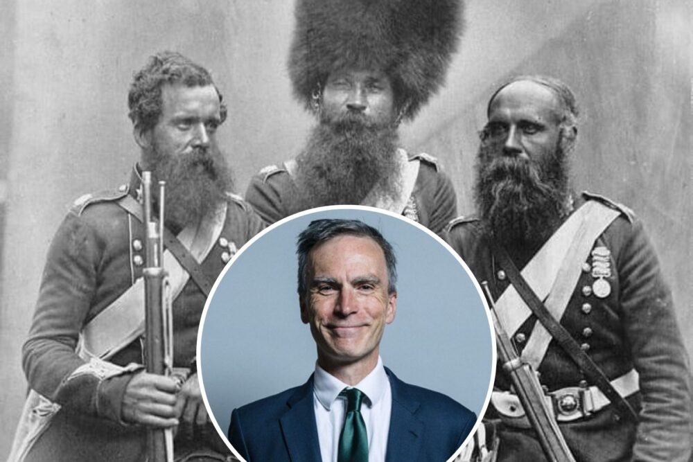 Some beards on show among 19th century soldiers and inset, the distinctly clean-shaven Dr Andrew Murrison MP