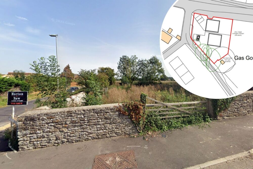 Two new homes could be built on a plot off Lower Road, Stalbridge. Pictures: Google/Planning Issue/Dorset Council