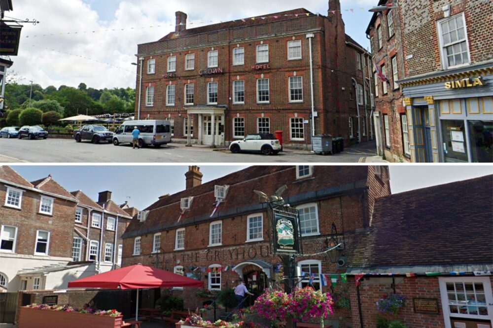 Police said the fight broke out between The Crown Hotel and The Greyhound, in Blandford. Pictures: Google