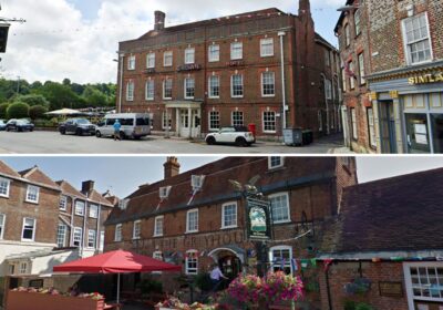 Police said the fight broke out between The Crown Hotel and The Greyhound, in Blandford. Pictures: Google