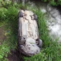 The car was left upside down by the River Yeo near Sherborne. Picture: Dorset Police