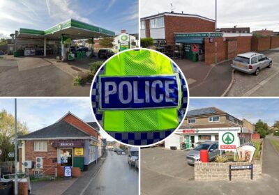 Luke Spencer has been charged with conspiring to commit burglary at, clockwise from top left; the BP garage in Curry Rivel, the Premier Store in Moorland Road, Bridgwater, Spar in Mosterton, Dorset, and Brocks in Rockwell Green, Wellington. Pictures: Google