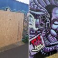 Mural artists in Glastonbury transformed the garage frontage in less than an hour. Pictures: Avon & Somerset Police