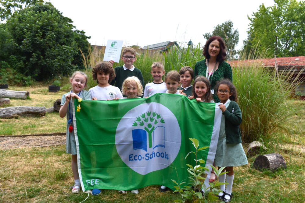 Teacher Fran Ellis, with the school's Eco Committee Picture: Sherborne Primary School