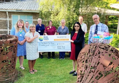 Dorset Young Farmers county chair Amy Wonnacott, front left, with county organiser Tracy Hounsome, left, and right of th cheque are consultant breast surgeon Miss Vivien Ng and far right, Andy Seare, county president