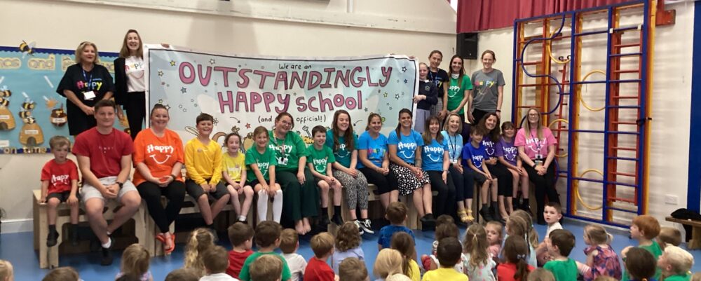 The school celebrating being an Outstandingly Happy School Picture: Hazelbury Bryan Primary School 