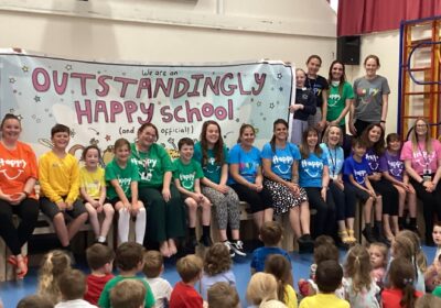 The school celebrating being an Outstandingly Happy School Picture: Hazelbury Bryan Primary School 