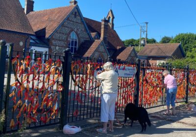 1600 ribbons were tied to the school gates - approximately one ribbon for each village child that would have attended the school since 1861 Picture: Winterborne Stickland Nursery School CIC