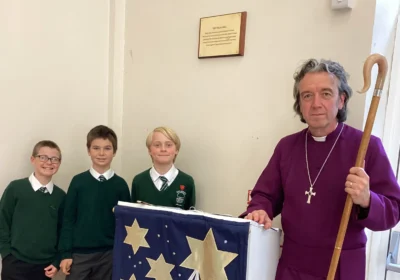 The Right Reverend Dr Andrew Rumsey, Bishop of Ramsbury, visited to lead a service of reflection and remembrance, assisted by pupils