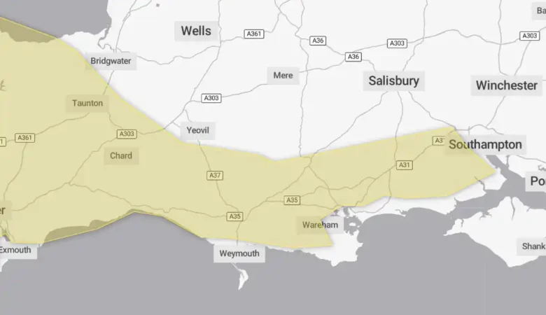 The Met Office warning covers much of Somerset, Wiltshire and Dorset. Picture: Met Office