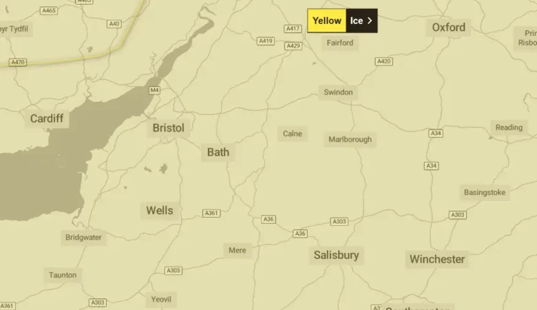 The weather warning is for icy conditions in Somerset, Wiltshire, Dorset and beyond. Picture: Met Office