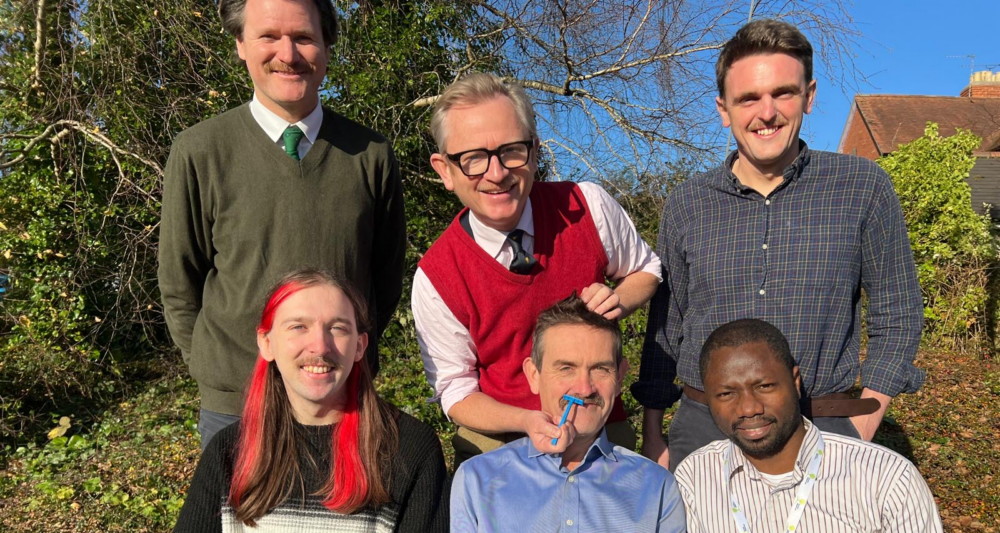 Staff getting ready for a trim. Back row L to R: Dr Matthew Phelan, Dr Charlie Middle, Dr Adam Wood. Front row L to R: Lewis Willis, Brian Charlton, Dr Isiaka Semiu 