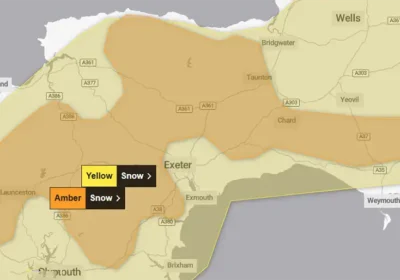 The amber weather warning covers parts of Somerset and Dorset. Picture: Met Office